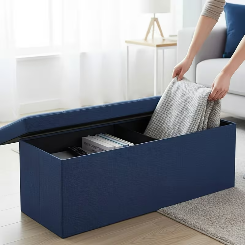 OLIXIS Folding Storage Ottoman Bench | 660lbs Heavy-Duty Load | Space-Saving Upholstered Footrest & Storage Stool | Classic Hardwood Style