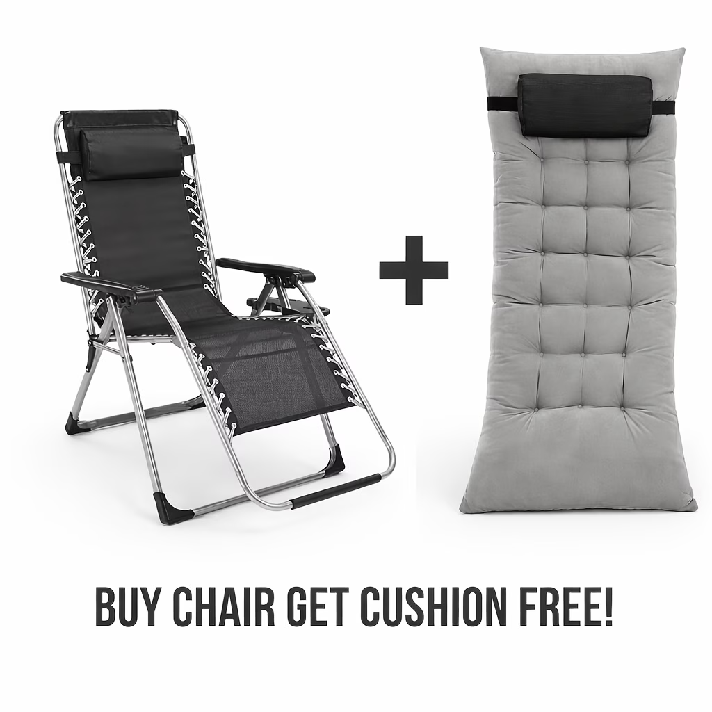 Premium Zero Gravity Recliner & Foldable Patio Chair with Cup Holder Tray