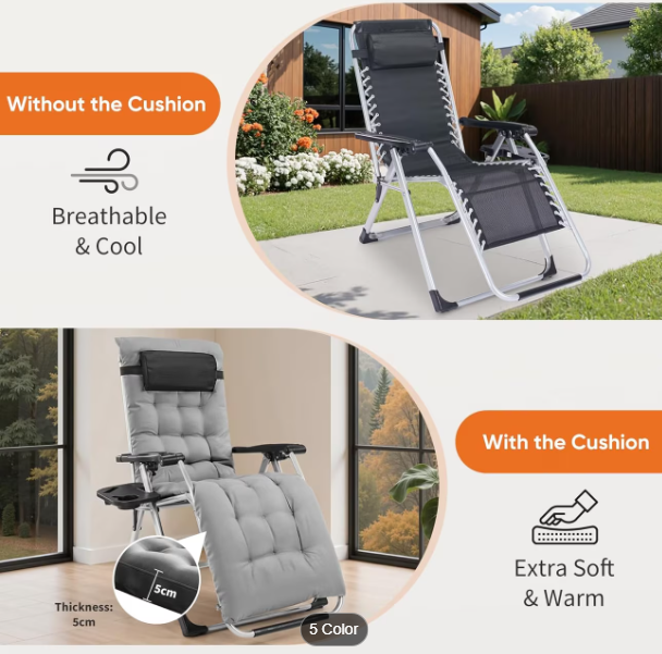 Premium Zero Gravity Recliner & Foldable Patio Chair with Cup Holder Tray