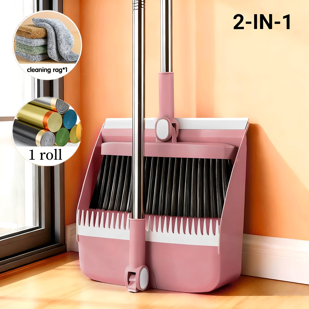 Premium 3-in-1 Broom and Dustpan Set with Built-in Comb & Long Handle