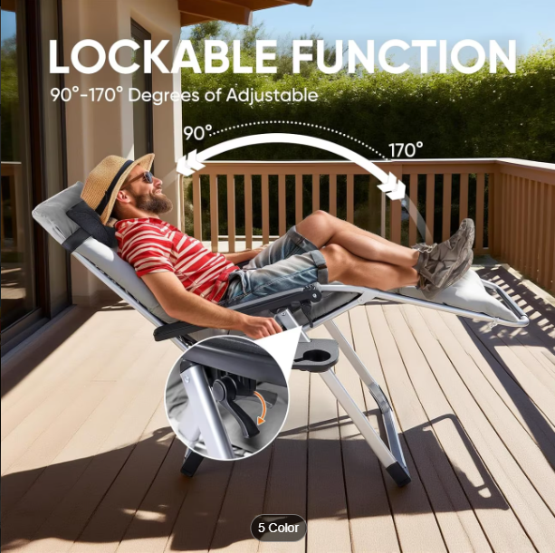 Premium Zero Gravity Recliner & Foldable Patio Chair with Cup Holder Tray
