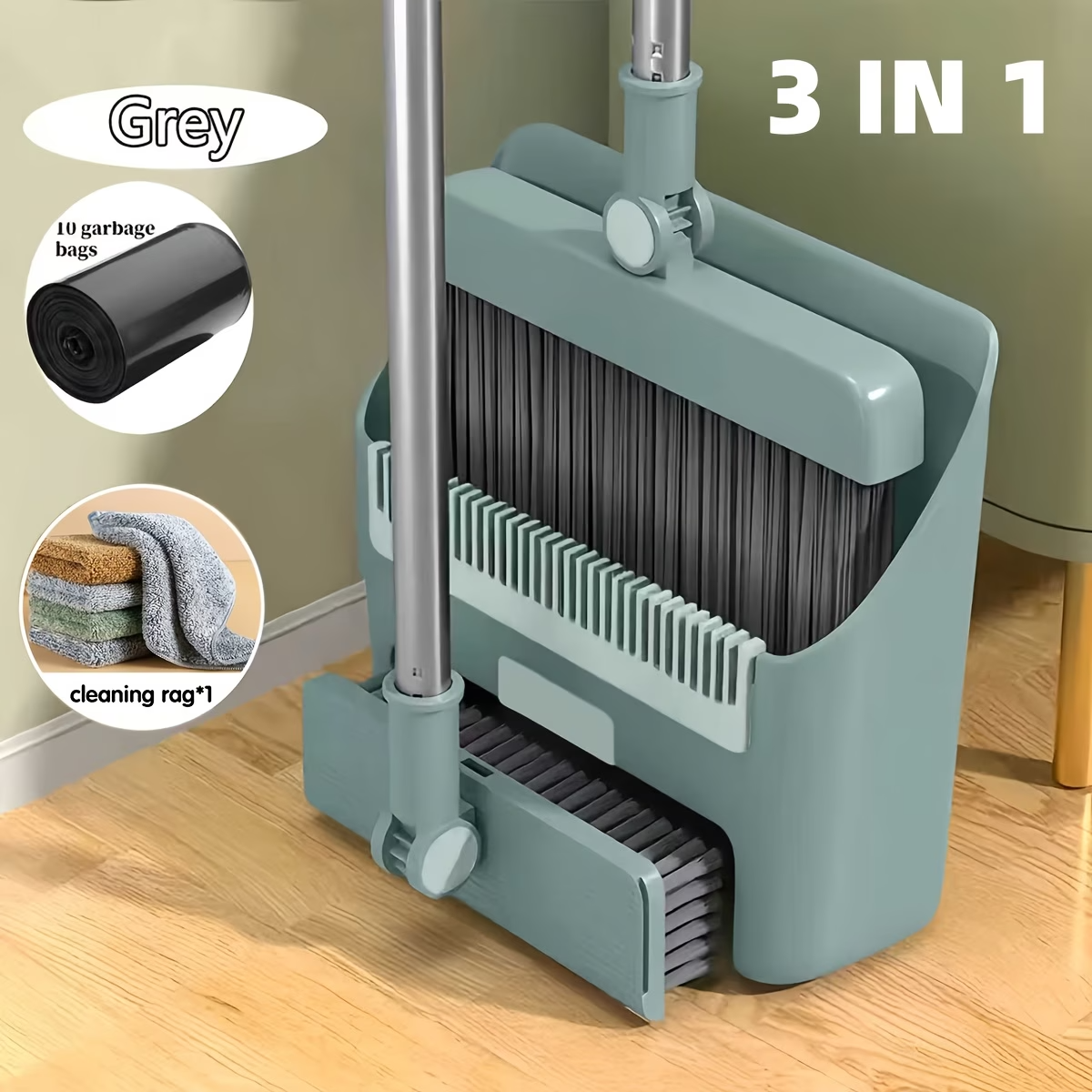 Premium 3-in-1 Broom and Dustpan Set with Built-in Comb & Long Handle