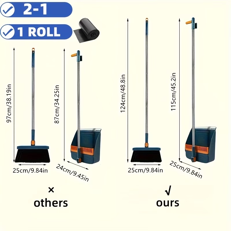 Premium 3-in-1 Broom and Dustpan Set with Built-in Comb & Long Handle