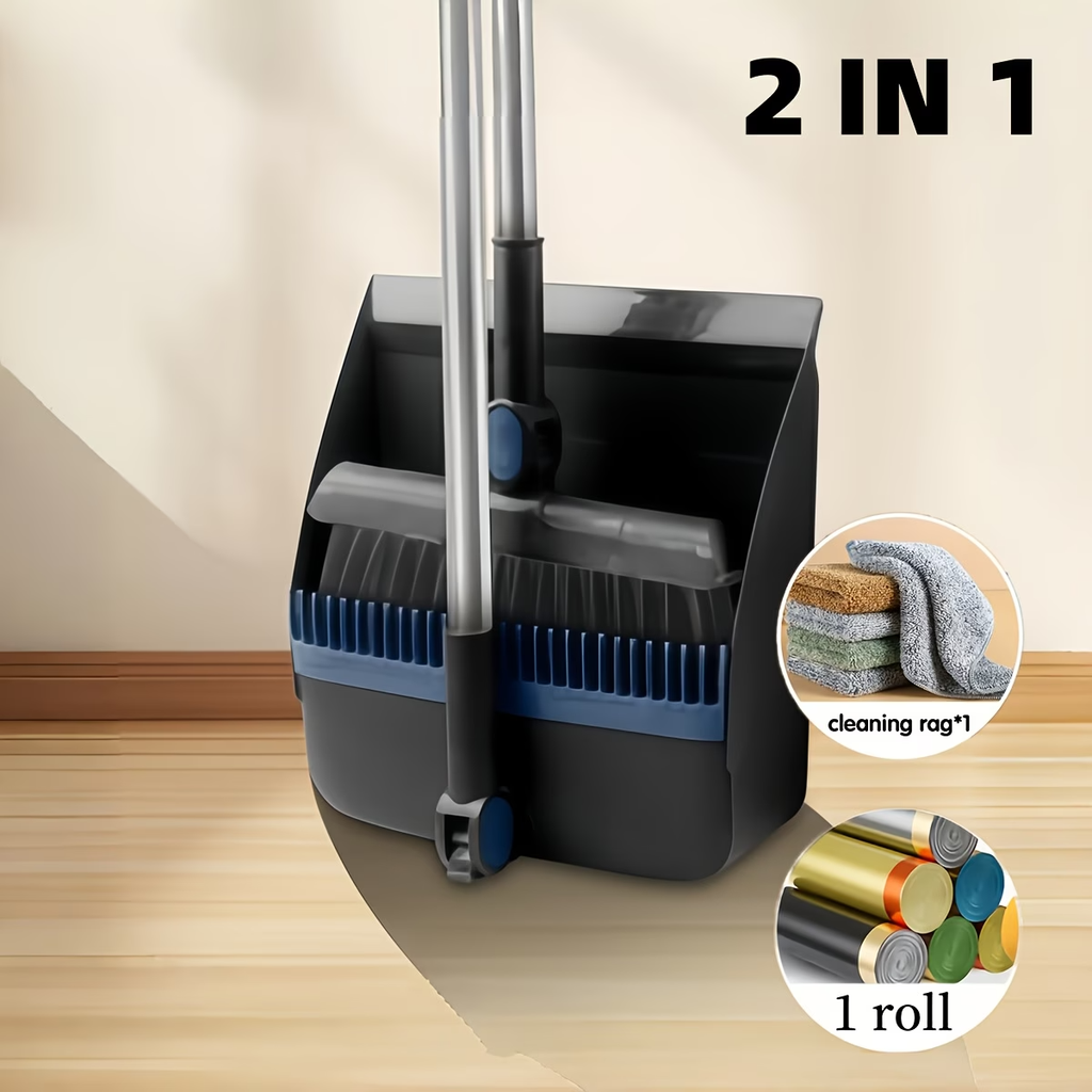 Premium 3-in-1 Broom and Dustpan Set with Built-in Comb & Long Handle
