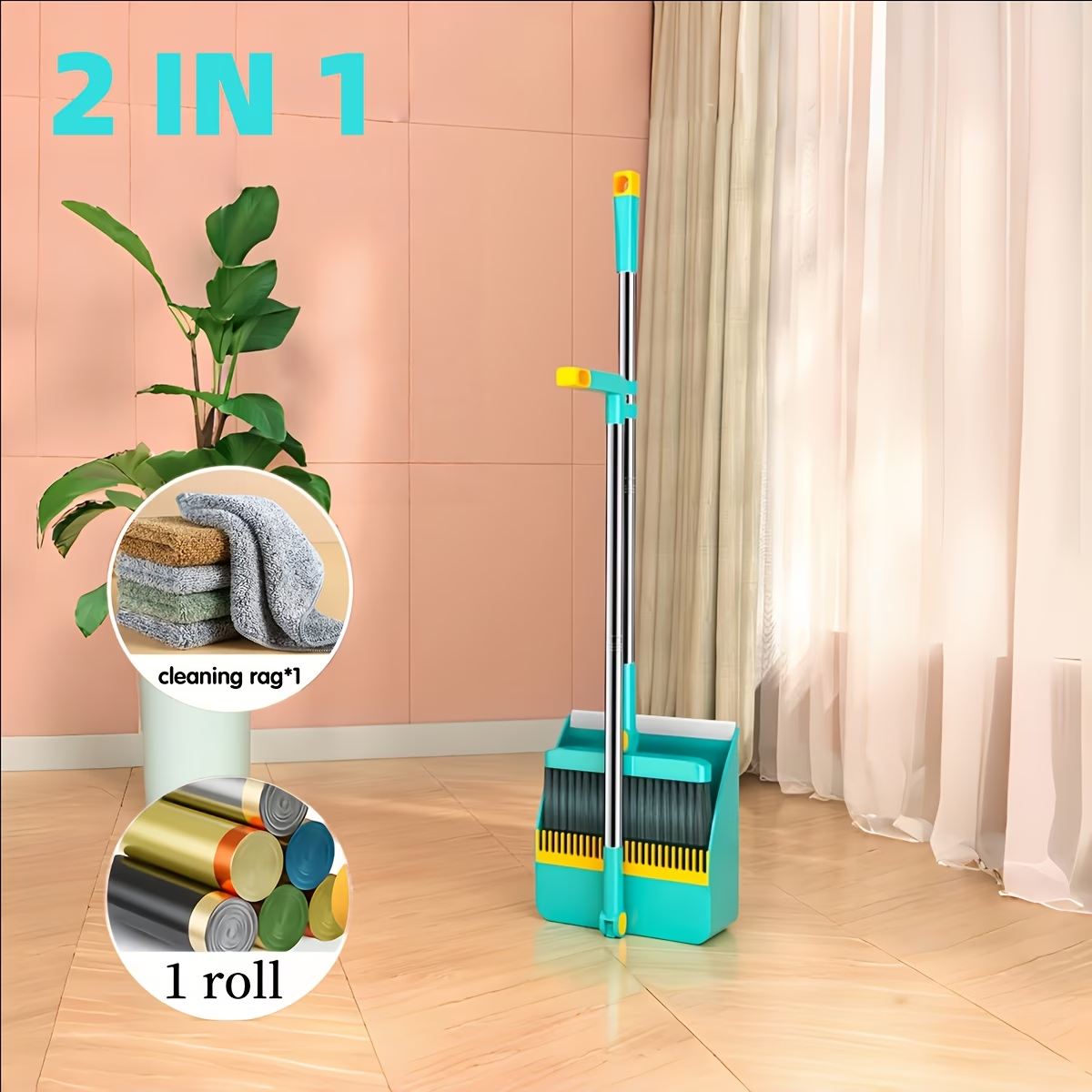 Premium 3-in-1 Broom and Dustpan Set with Built-in Comb & Long Handle