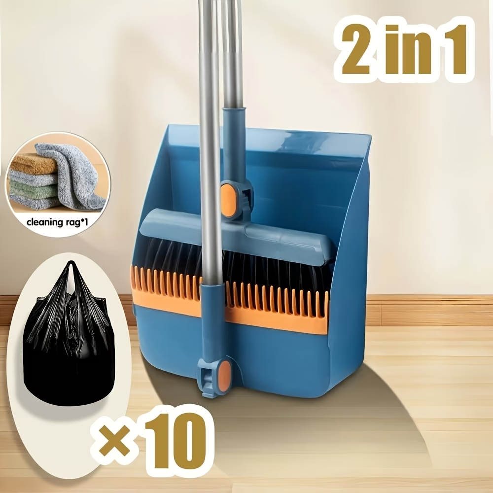 Premium 3-in-1 Broom and Dustpan Set with Built-in Comb & Long Handle