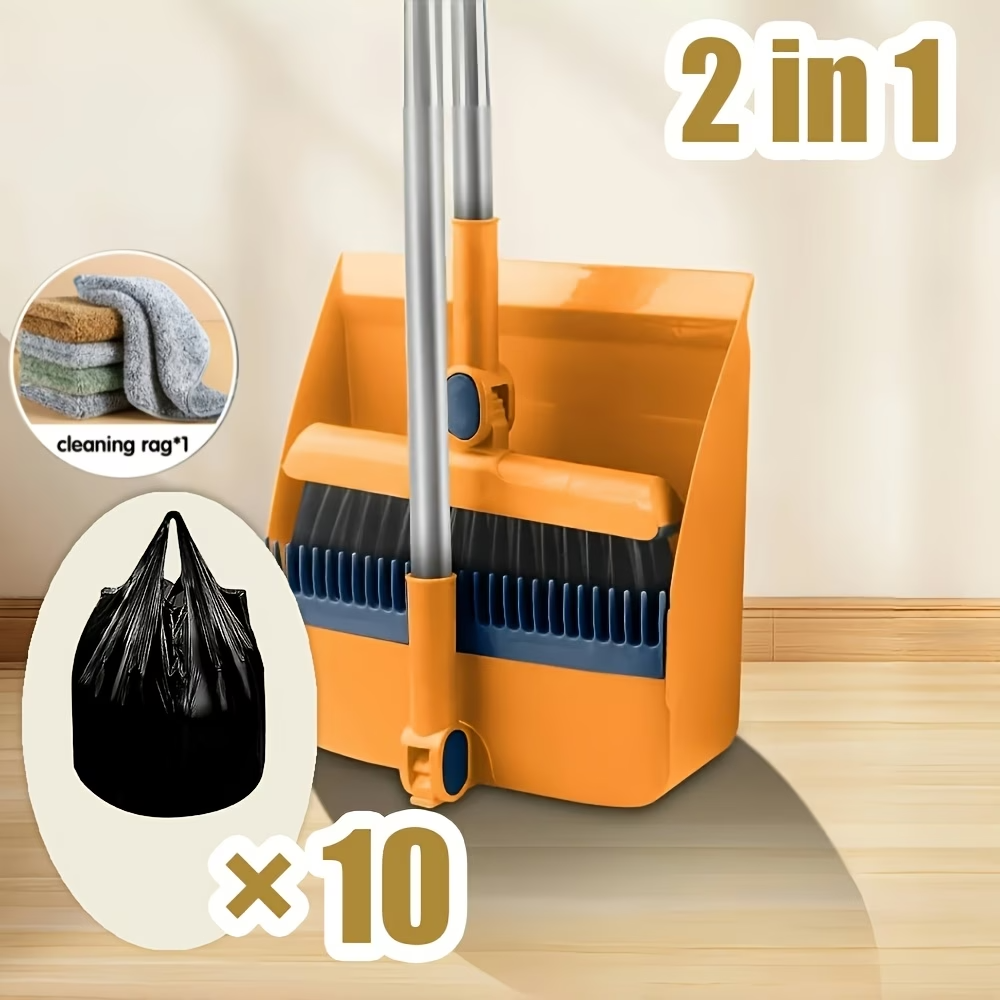 Premium 3-in-1 Broom and Dustpan Set with Built-in Comb & Long Handle