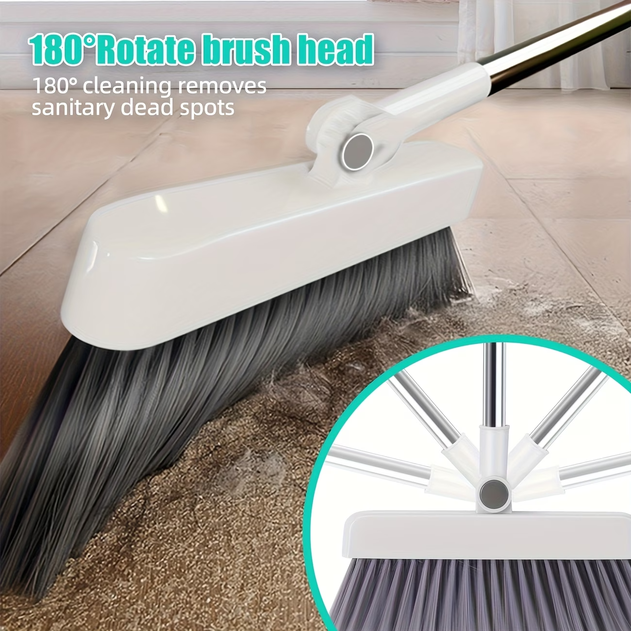 Premium 3-in-1 Broom and Dustpan Set with Built-in Comb & Long Handle
