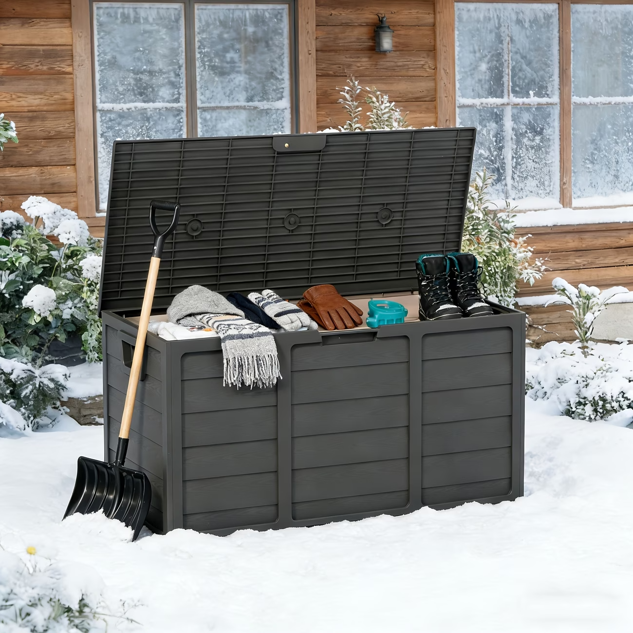 Premium 75 Gallon Resin Outdoor Storage Deck Box with Built-In Handles