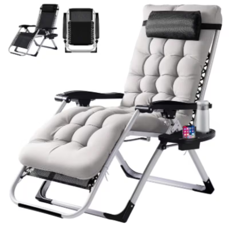 Premium Zero Gravity Recliner & Foldable Patio Chair with Cup Holder Tray