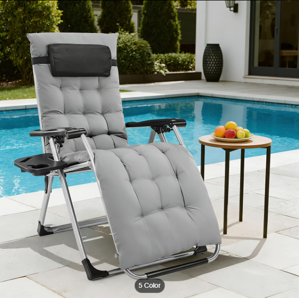 Premium Zero Gravity Recliner & Foldable Patio Chair with Cup Holder Tray