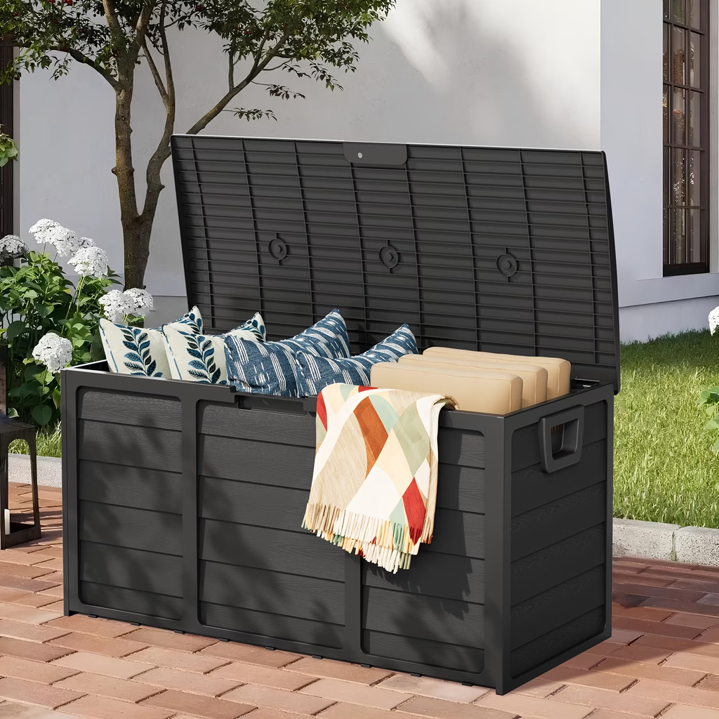 Premium 75 Gallon Resin Outdoor Storage Deck Box with Built-In Handles