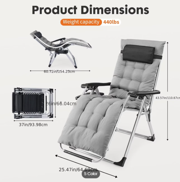Premium Zero Gravity Recliner & Foldable Patio Chair with Cup Holder Tray