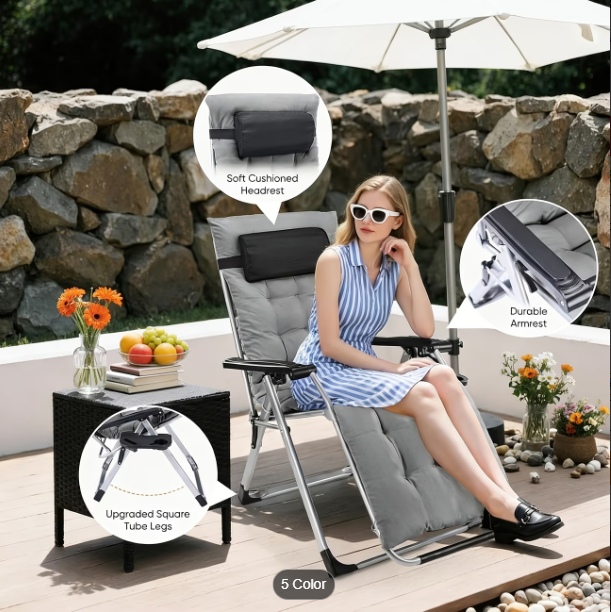 Premium Zero Gravity Recliner & Foldable Patio Chair with Cup Holder Tray