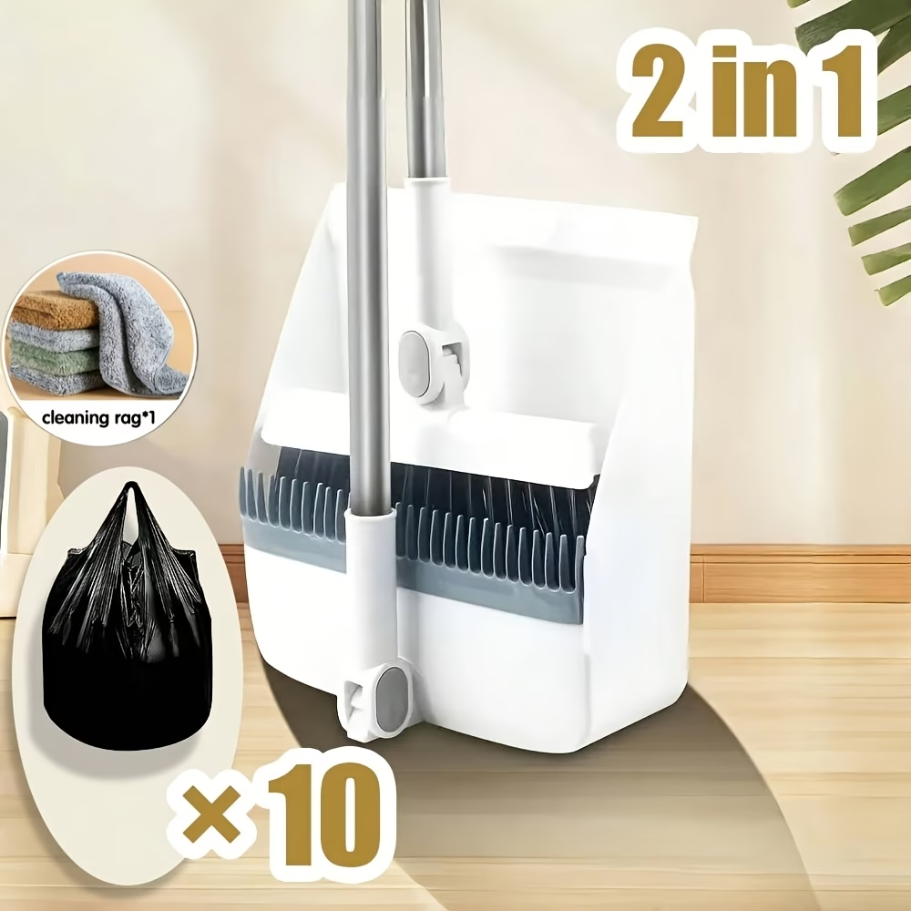 Premium 3-in-1 Broom and Dustpan Set with Built-in Comb & Long Handle