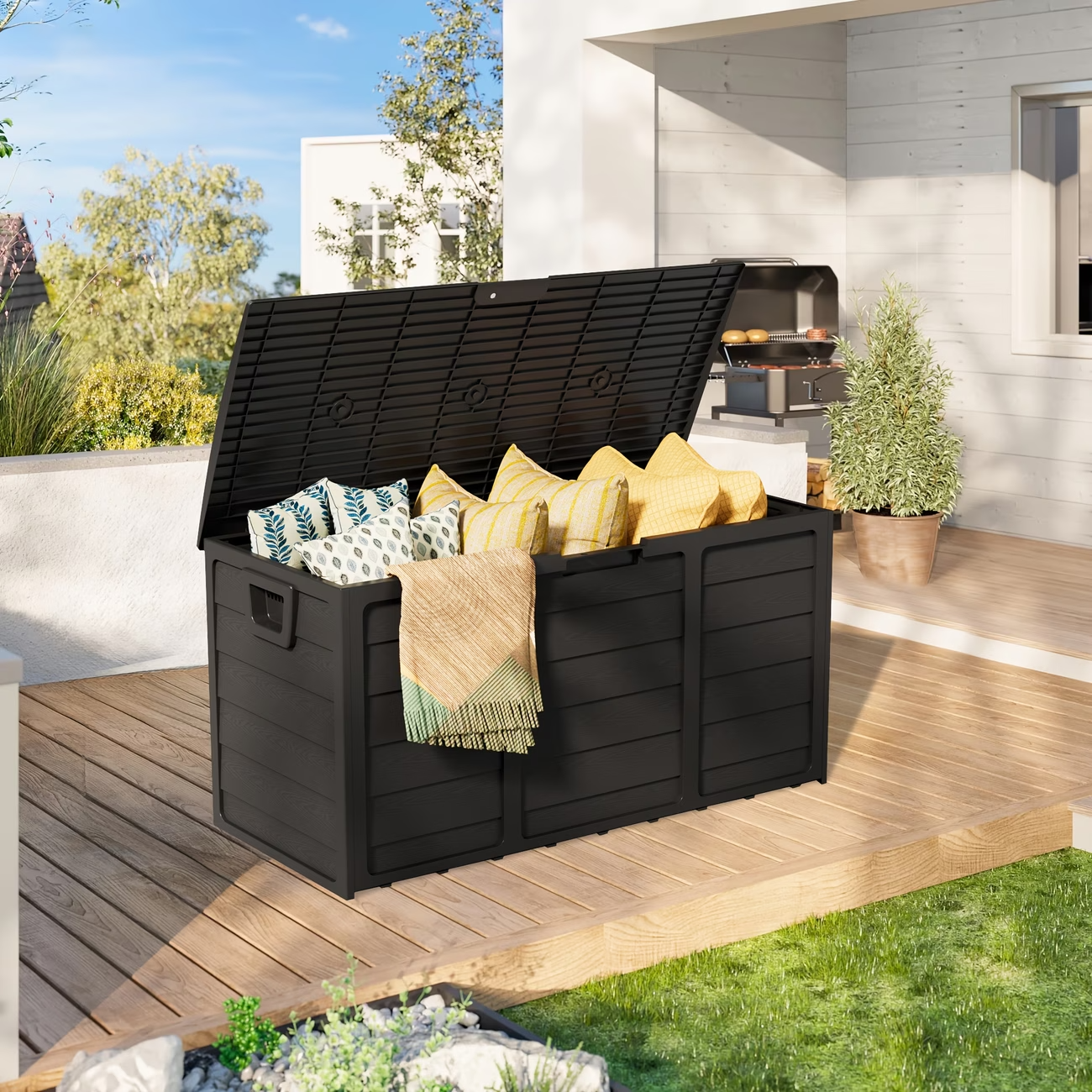 Premium 75 Gallon Resin Outdoor Storage Deck Box with Built-In Handles