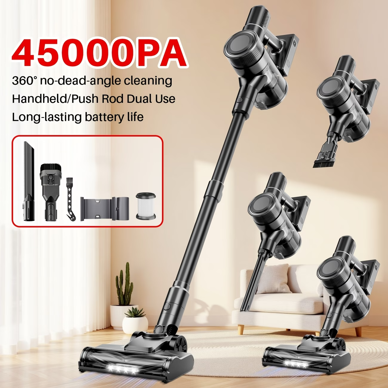 Premium 45-70Kpa Cordless Stick Vacuum Cleaner with Anti-Tangle Technology
