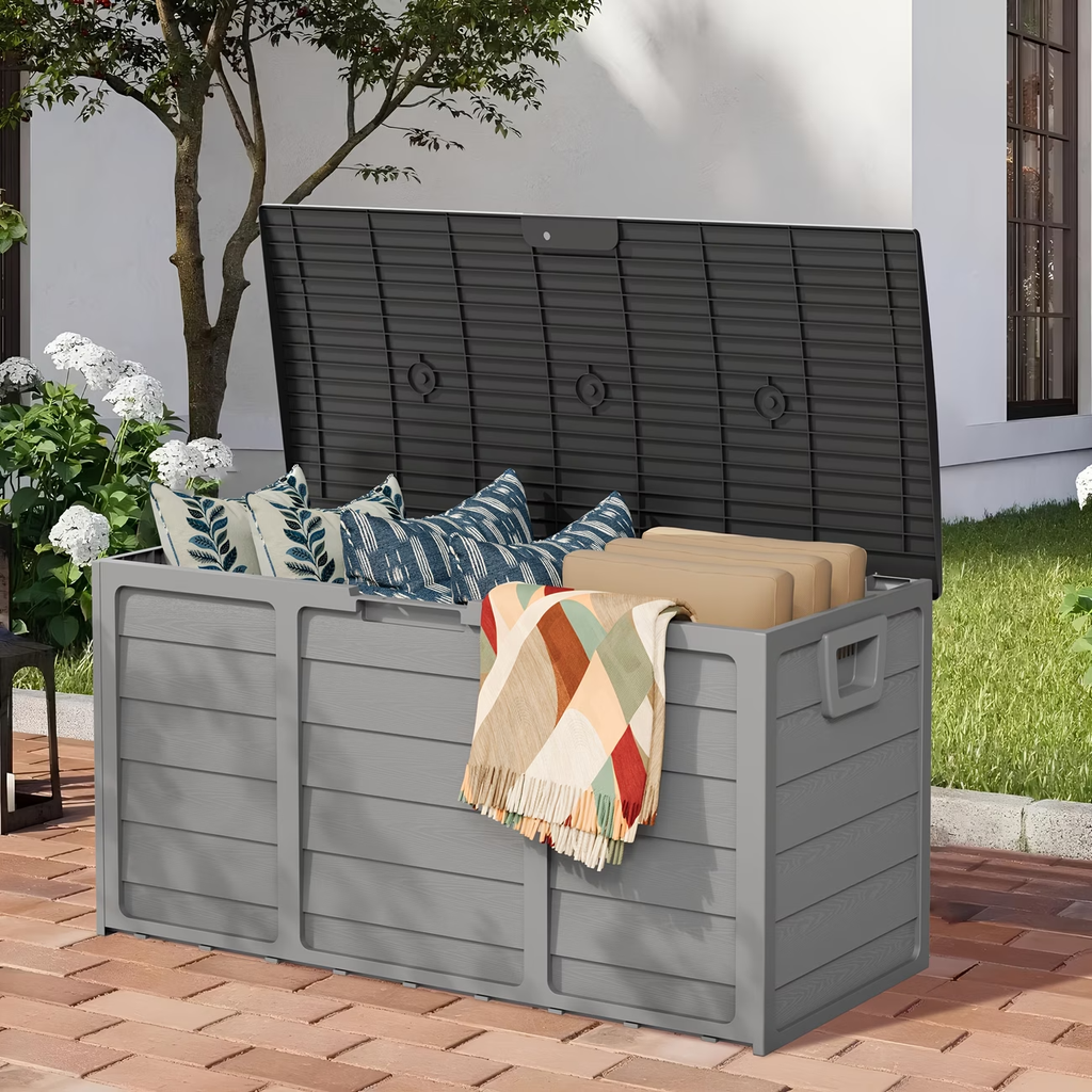 Premium 75 Gallon Resin Outdoor Storage Deck Box with Built-In Handles