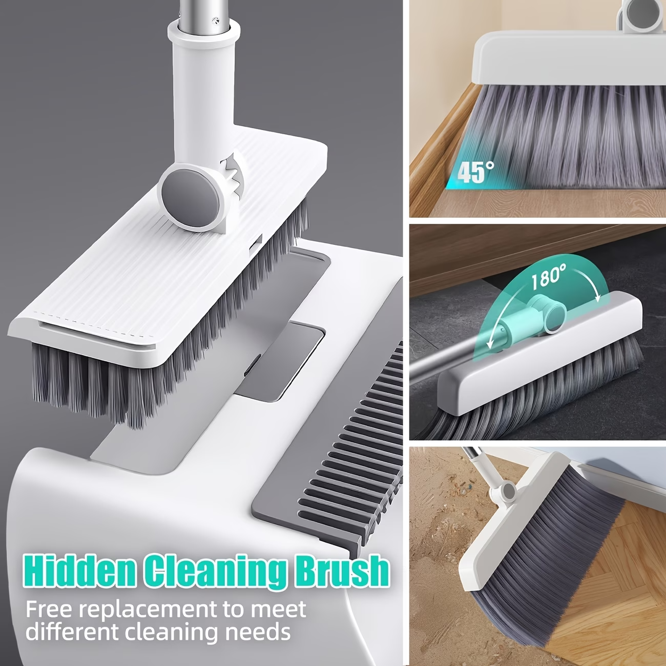 Premium 3-in-1 Broom and Dustpan Set with Built-in Comb & Long Handle