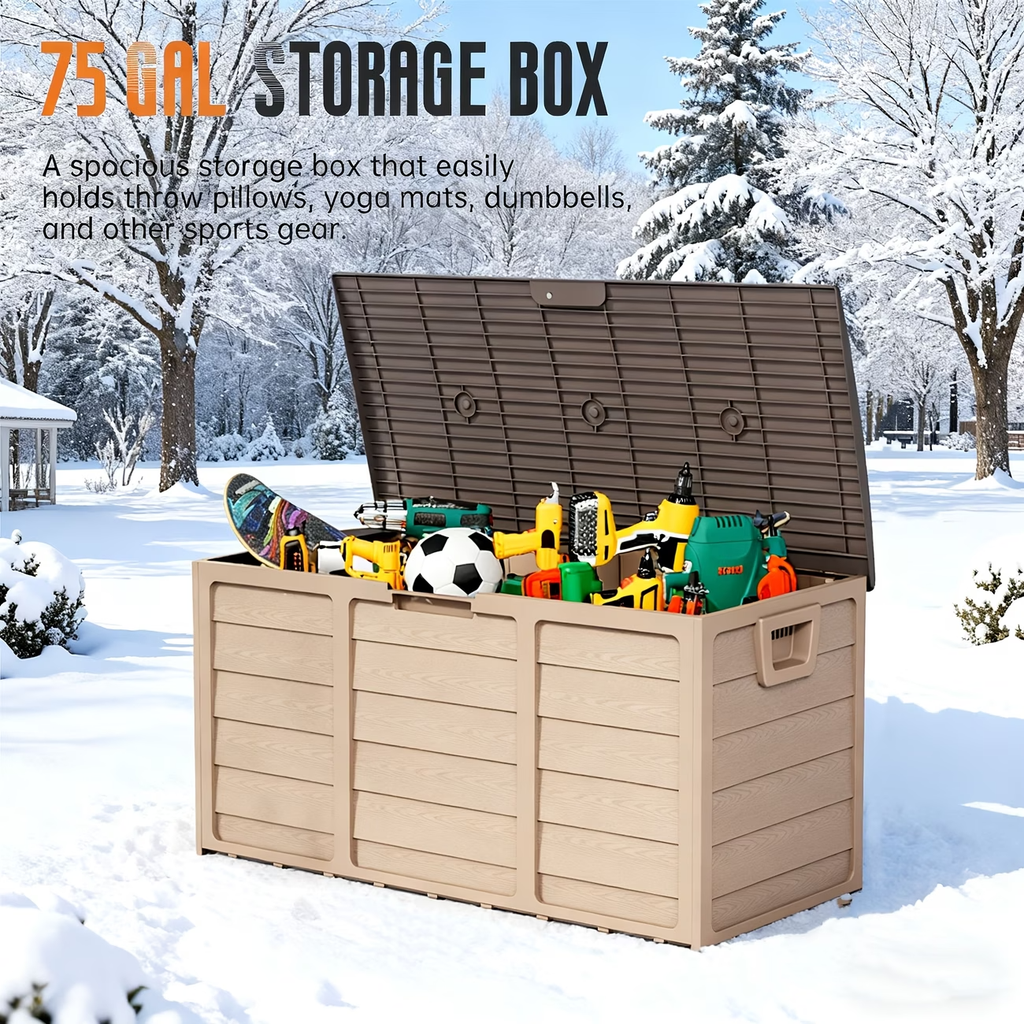 Premium 75 Gallon Resin Outdoor Storage Deck Box with Built-In Handles