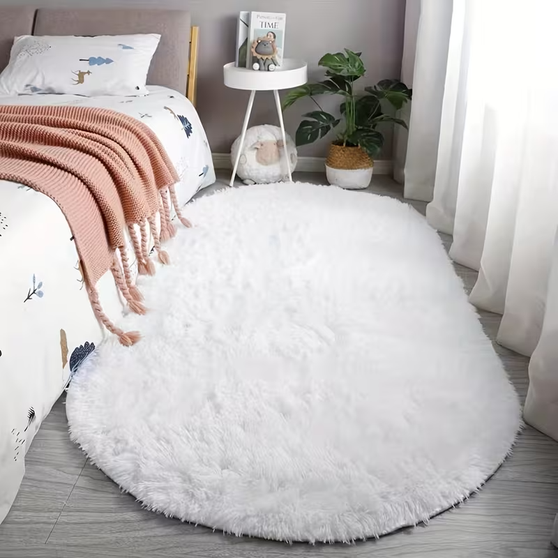 Luxury Oval Bedside Rug | Ultra-Soft Plush End-of-Bed Mat | Versatile Modern Coffee Table Accent Rug