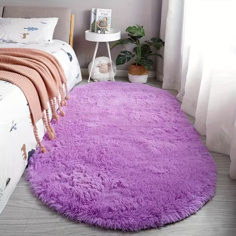 Luxury Oval Bedside Rug | Ultra-Soft Plush End-of-Bed Mat | Versatile Modern Coffee Table Accent Rug
