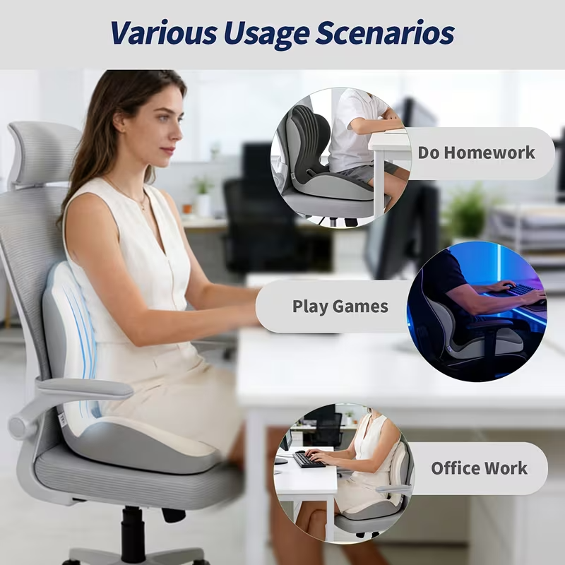 Ergonomic Memory Foam Lumbar Support & Seat Cushion Set | Breathable Back Support for Office, Driving & Long Sitting | Relief & Comfort Gift