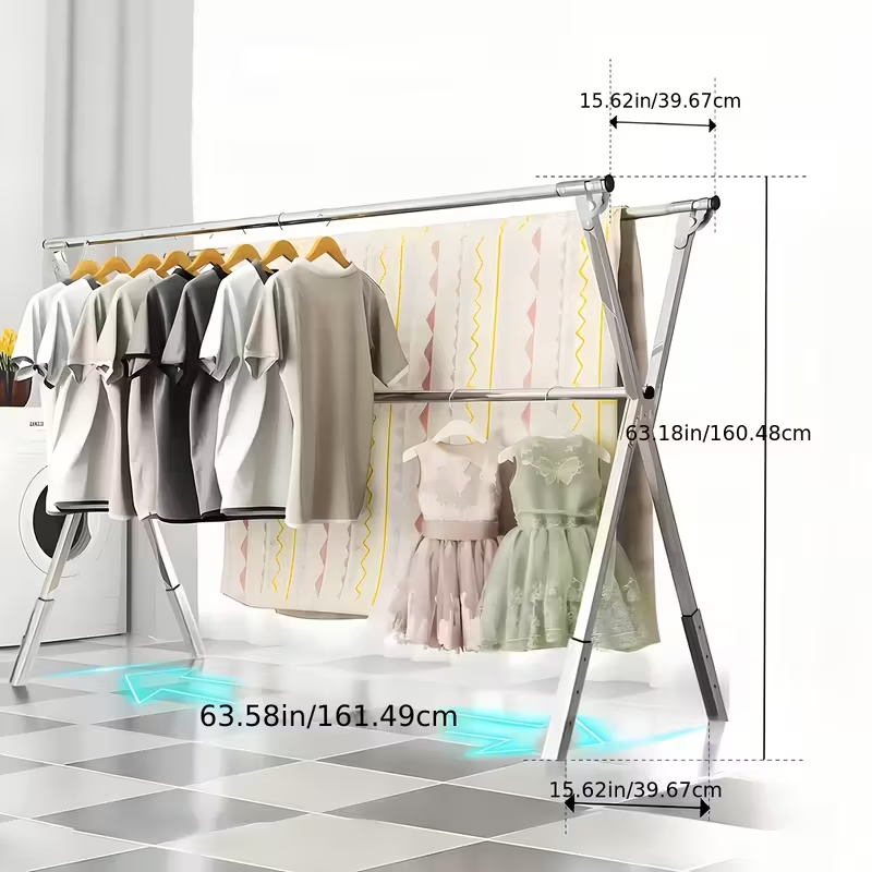 Heavy-Duty X-Frame Clothes Drying Rack | Retractable & Foldable Metal Laundry Rack | Indoor & Outdoor Space-Saver