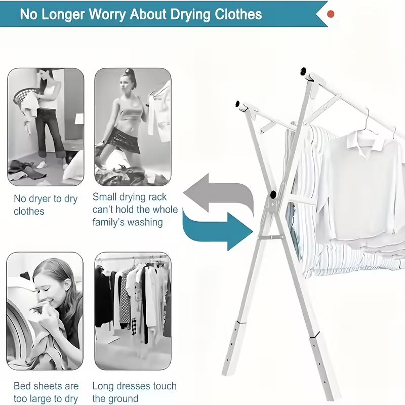 Heavy-Duty X-Frame Clothes Drying Rack | Retractable & Foldable Metal Laundry Rack | Indoor & Outdoor Space-Saver