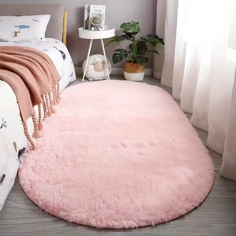 Luxury Oval Bedside Rug | Ultra-Soft Plush End-of-Bed Mat | Versatile Modern Coffee Table Accent Rug