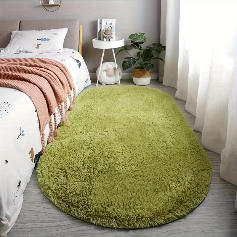 Luxury Oval Bedside Rug | Ultra-Soft Plush End-of-Bed Mat | Versatile Modern Coffee Table Accent Rug
