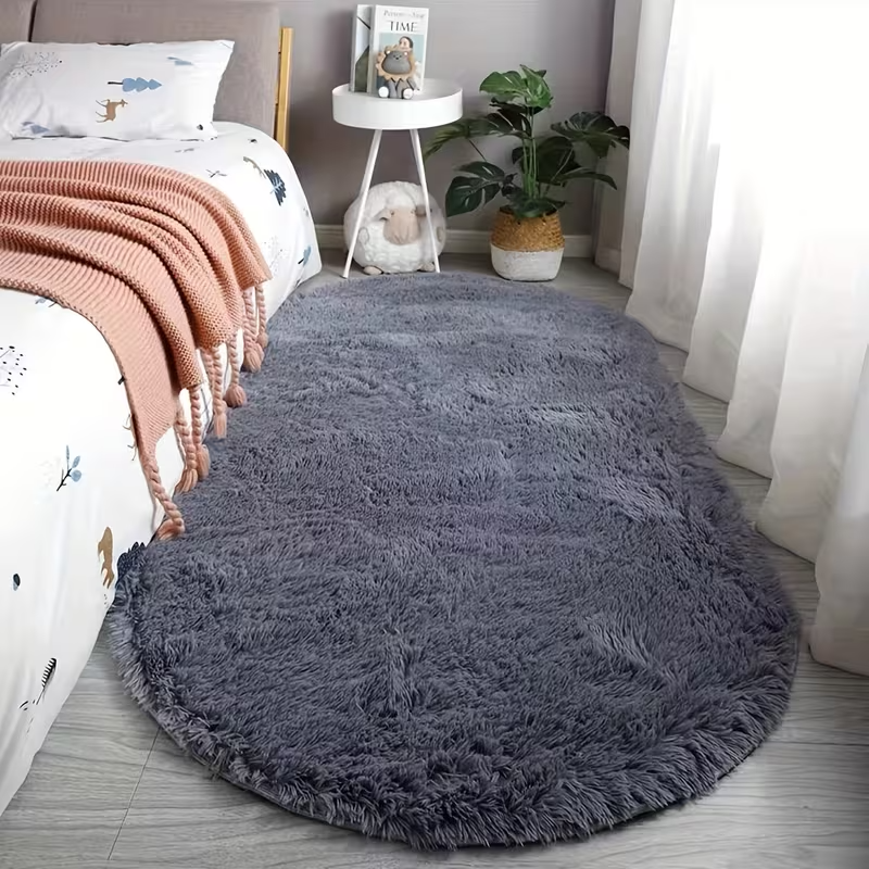 Luxury Oval Bedside Rug | Ultra-Soft Plush End-of-Bed Mat | Versatile Modern Coffee Table Accent Rug