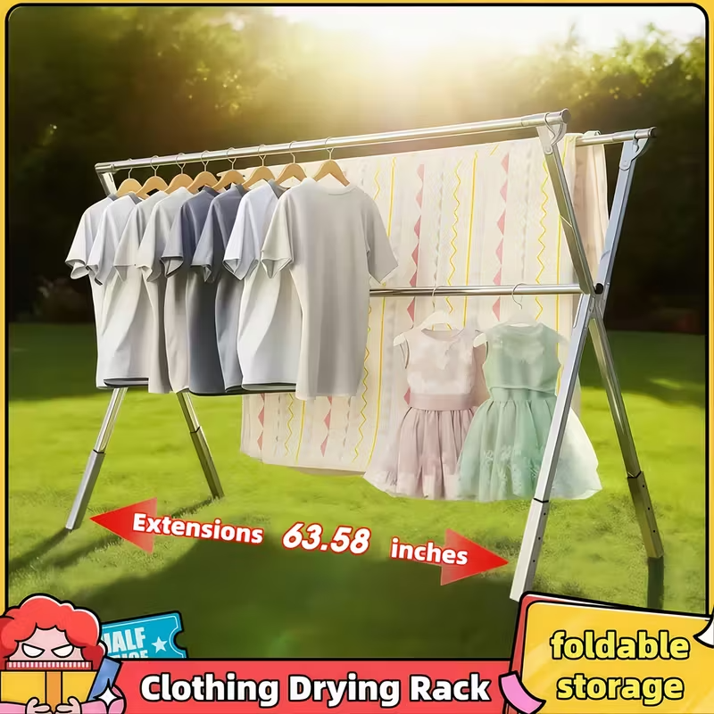 Heavy-Duty X-Frame Clothes Drying Rack | Retractable & Foldable Metal Laundry Rack | Indoor & Outdoor Space-Saver