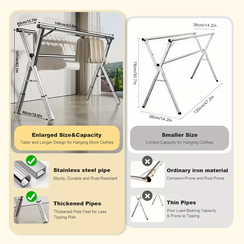 Heavy-Duty X-Frame Clothes Drying Rack | Retractable & Foldable Metal Laundry Rack | Indoor & Outdoor Space-Saver