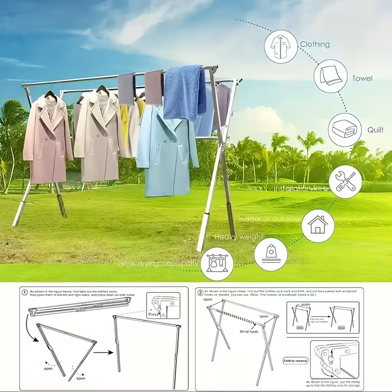 Heavy-Duty X-Frame Clothes Drying Rack | Retractable & Foldable Metal Laundry Rack | Indoor & Outdoor Space-Saver