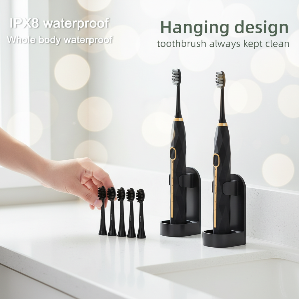 Premium Sonic Electric Toothbrush | IPX8 Fully Waterproof | 8 Replacement Heads & Travel Case Included | Durable Metal Shaft & USB Charging