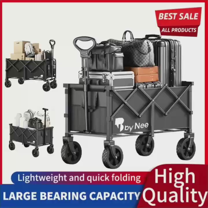 Heavy-Duty All-Terrain Collapsible Wagon | Large Capacity Folding Utility Cart for Camping, Beach & Gardening | Sleek Black Design