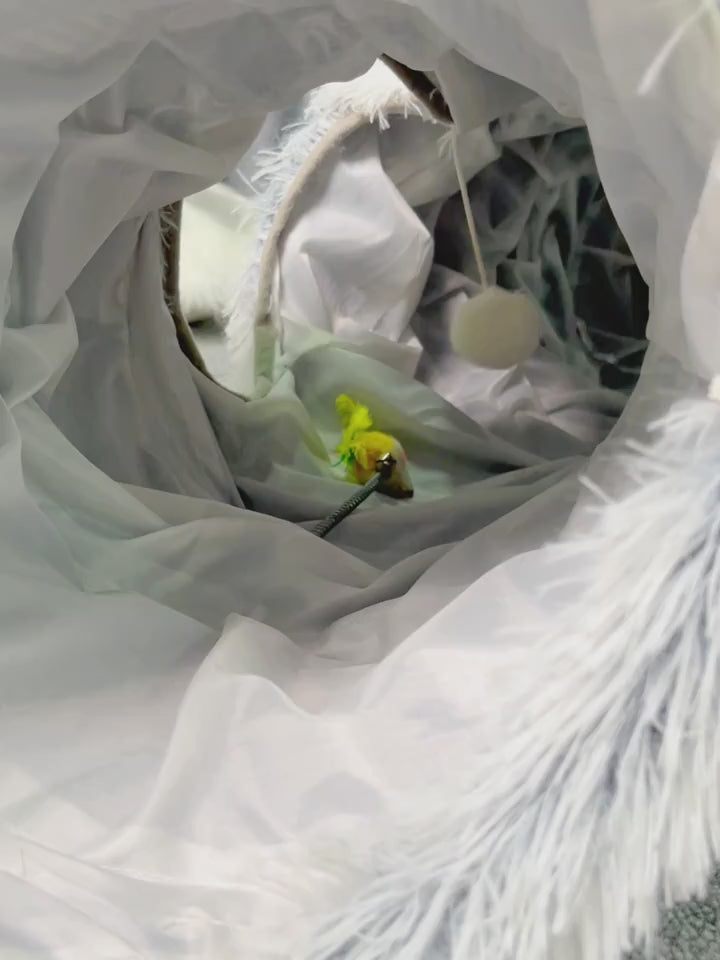 Luxury 2-in-1 Plush Cat Tunnel Bed | Ultra-Soft Winter Warm Donut Nest | Anti-Anxiety Hideaway with Interactive Toy & Peekaboo Hole