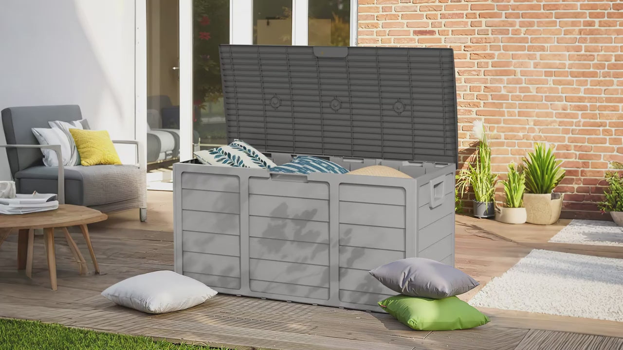 Premium 75 Gallon Resin Outdoor Storage Deck Box with Built-In Handles