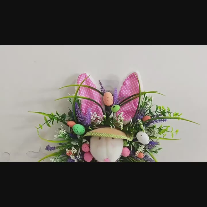Adorable Easter Bunny Floral Wreath with Colorful Eggs - Spring Front Door Decor