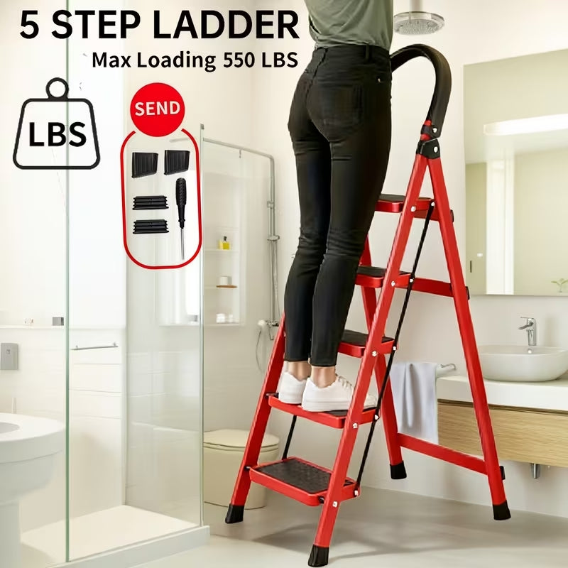 Multi-Functional Foldable Step Ladder | 3/4/5 Step Options | Portable Heavy-Duty Metal & Plastic Indoor Stairs