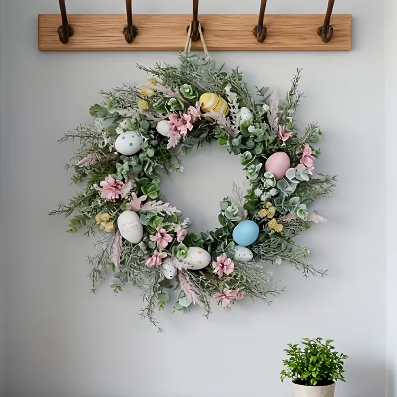 18-Inch Handcrafted Easter Egg & Floral Wreath - Spring Front Door Decor for Farmhouse & Weddings