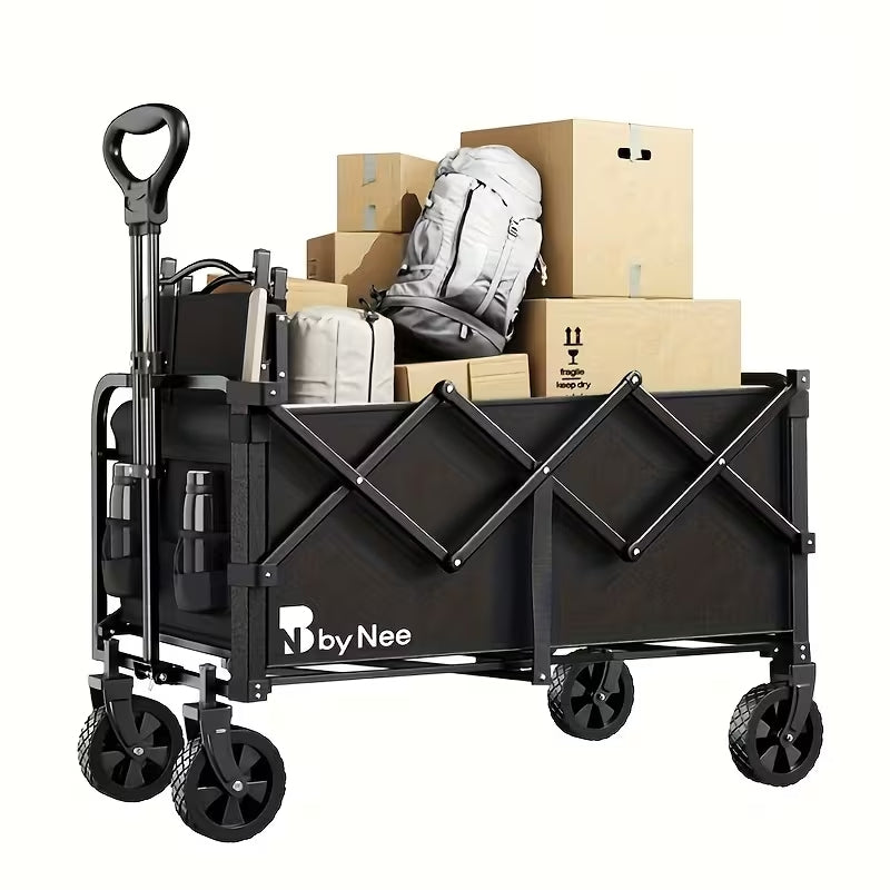 Heavy-Duty All-Terrain Collapsible Wagon | Large Capacity Folding Utility Cart for Camping, Beach & Gardening | Sleek Black Design