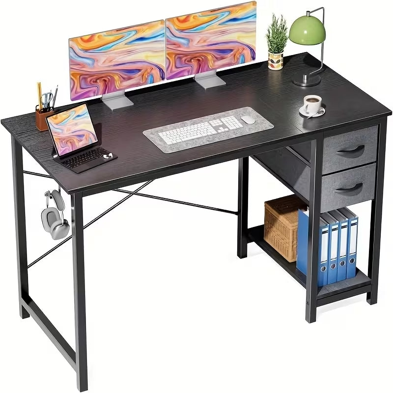 47-Inch Modern Computer Gaming Desk with 2 Fabric Storage Drawers | Versatile Home Office Study Table | Sturdy Writing Desk for Work & Education
