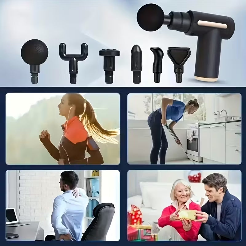 Premium Portable Deep Tissue Massage Gun | 6-Speed Muscle Recovery Fascia Gun | USB Rechargeable with 4 Interchangeable Heads