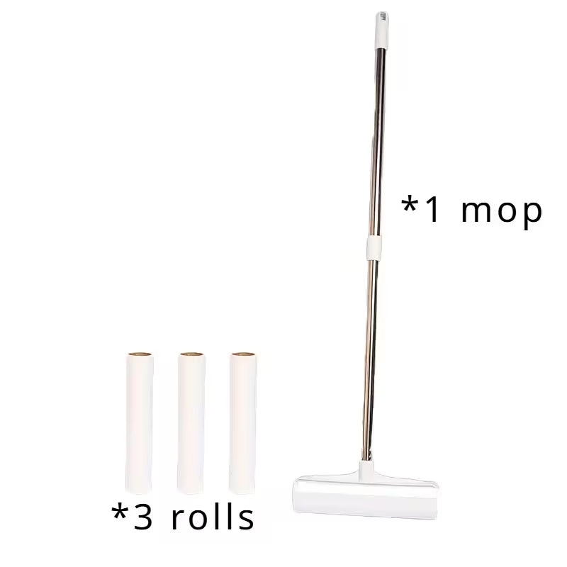 Premium Long-Handled Lint Roller Set (4-Piece) | Retractable Pet Hair & Dust Remover for Floors, Carpets & Sofas | 3 Extra Sticky Refill Rolls Included