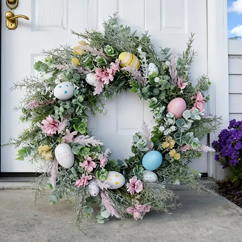 18-Inch Handcrafted Easter Egg & Floral Wreath - Spring Front Door Decor for Farmhouse & Weddings