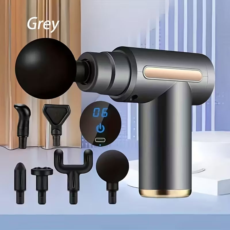 Premium Portable Deep Tissue Massage Gun | 6-Speed Muscle Recovery Fascia Gun | USB Rechargeable with 4 Interchangeable Heads
