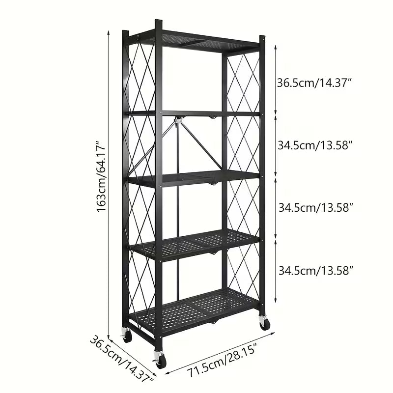 Premium Portable Folding Storage Rack with Wheels | Multi-Functional Mobile Shelving Unit | Heavy-Duty Space-Saver for Kitchen, Garage & Office