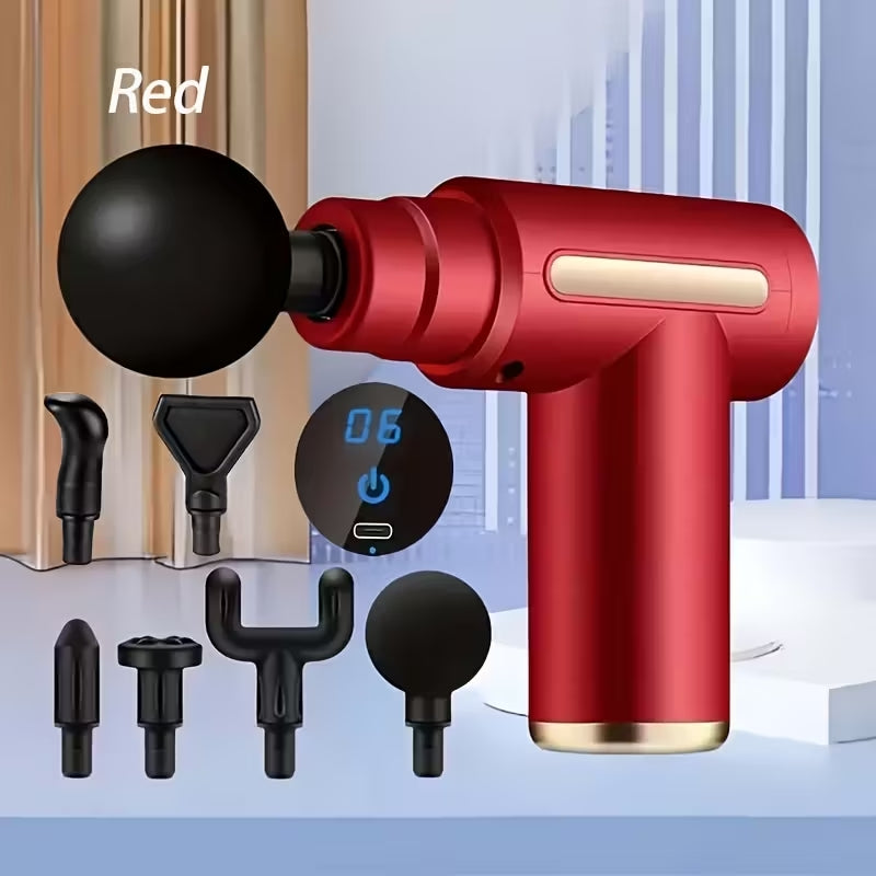 Premium Portable Deep Tissue Massage Gun | 6-Speed Muscle Recovery Fascia Gun | USB Rechargeable with 4 Interchangeable Heads